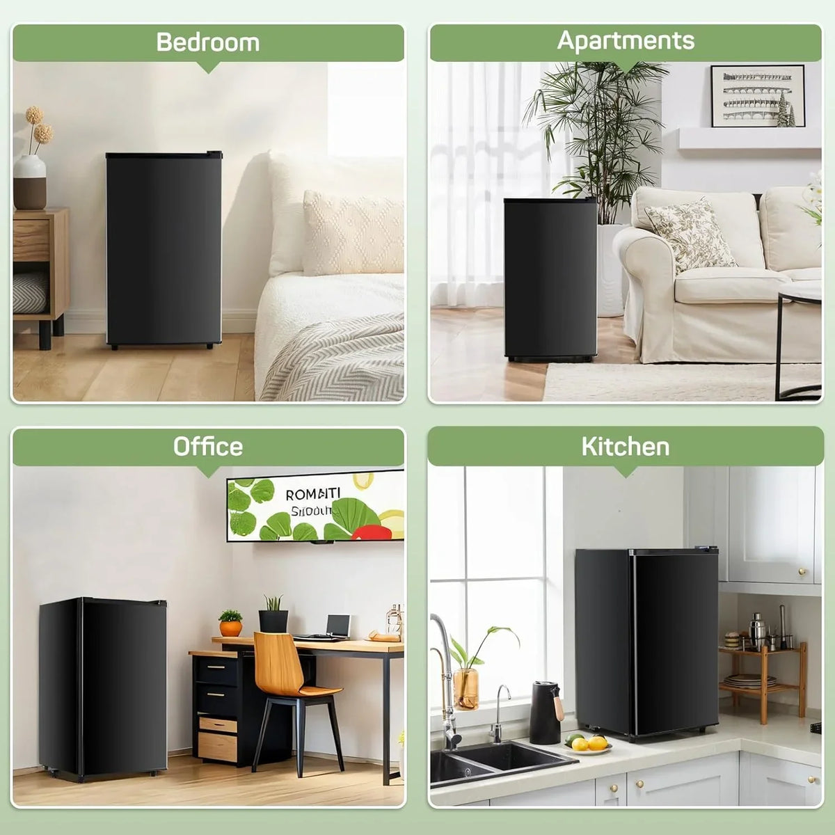 2026 NewMini Fridge for Bedroom 3.2 Cu.Ft Small Refrigerator with Freezer for Dorm Office, Compact Single Door Adjustable Thermostat Low Noise,Black