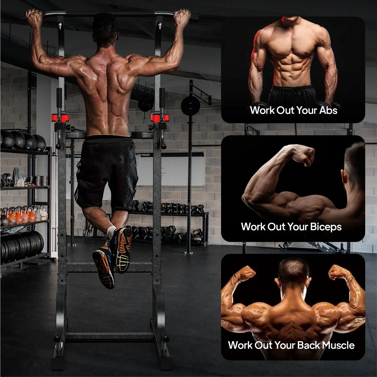 2026 NewLNOW Multifunction Power Tower Pull up Bar Dip Station Power Rack with Adjustable Backrest for Home Gym Strength Training Workout Equipment Max Weight 480lbs