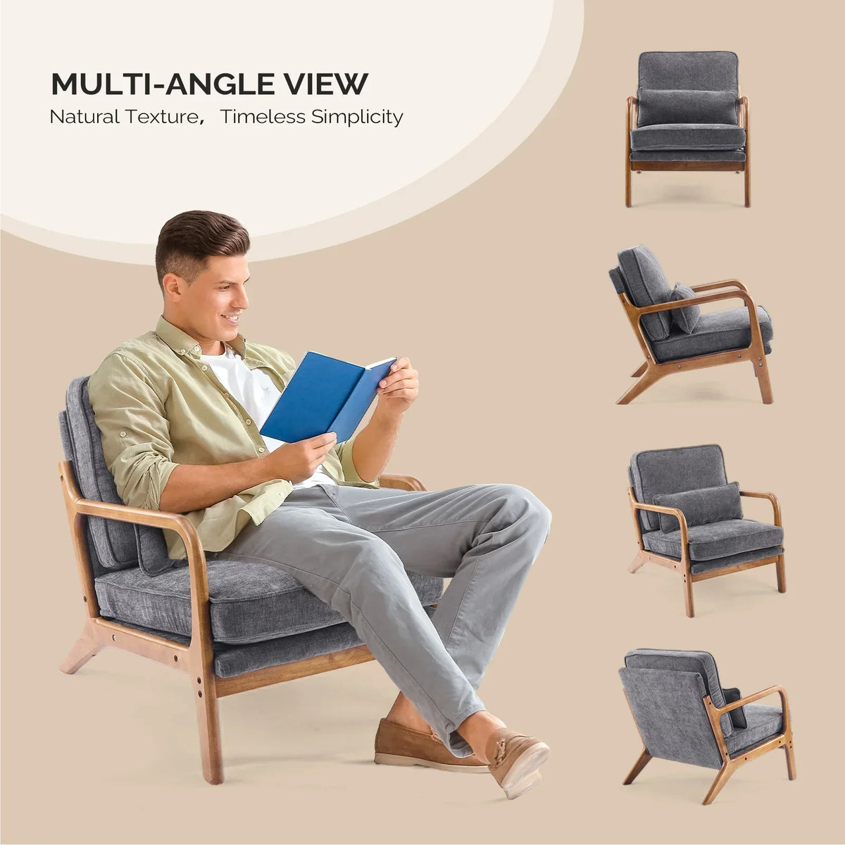 2026 NewKtaxon Accent Chair Corduroy Upholstered Armchair, Reading Club Chair with Pillow and Solid Wood Frame for Living Room Bedroom Furniture Off White
