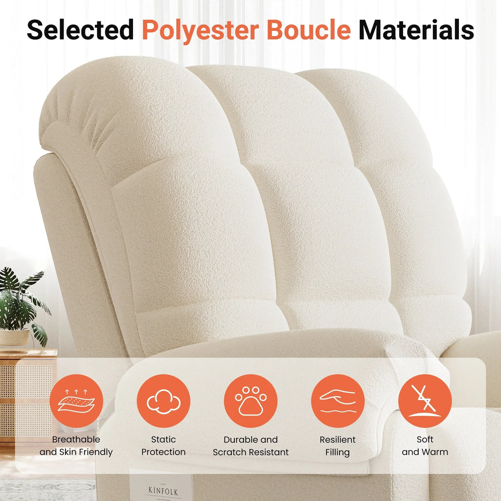2026 NewPower Recliner Chair,Electric Recline Sofa Chair for Adults with USB Port,Comfy Teddy Fleece Adjustable Cloud Sofa,Tool-Free Setup,Beige White