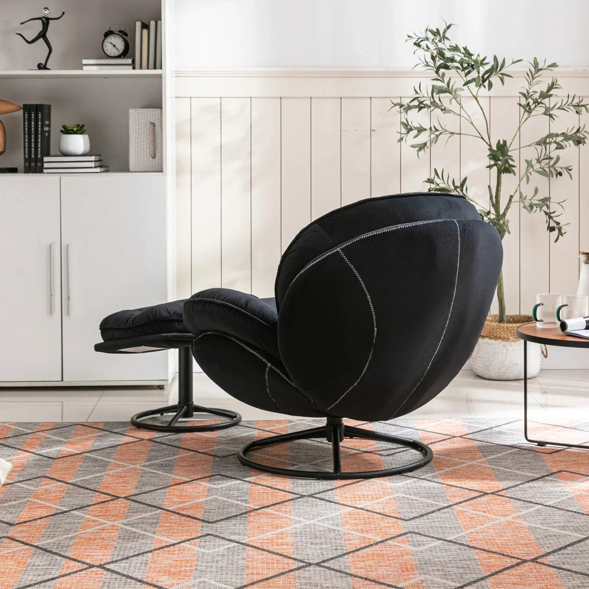 2026 NewVelvet Swivel Accent Chair with Ottoman, Modern Chaise Lounge Chair with Metal Frame and Footstool, Comfy Armchair Reading Chair for Living Room Bedroom Office,Blue