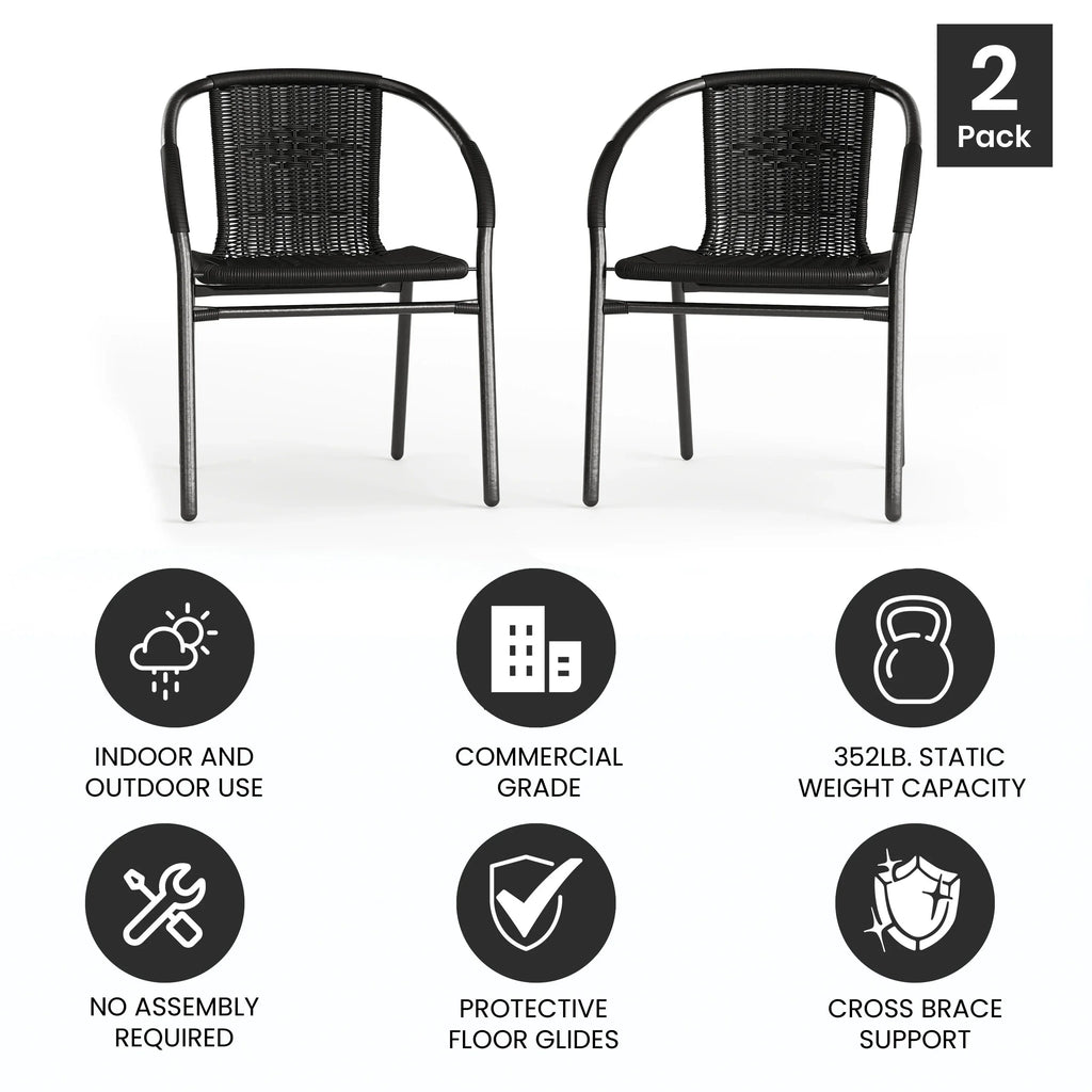 2026 NewEmma + Oliver Indoor/Outdoor Stacking Rattan Restaurant Patio Chairs, Set of 2, Gray