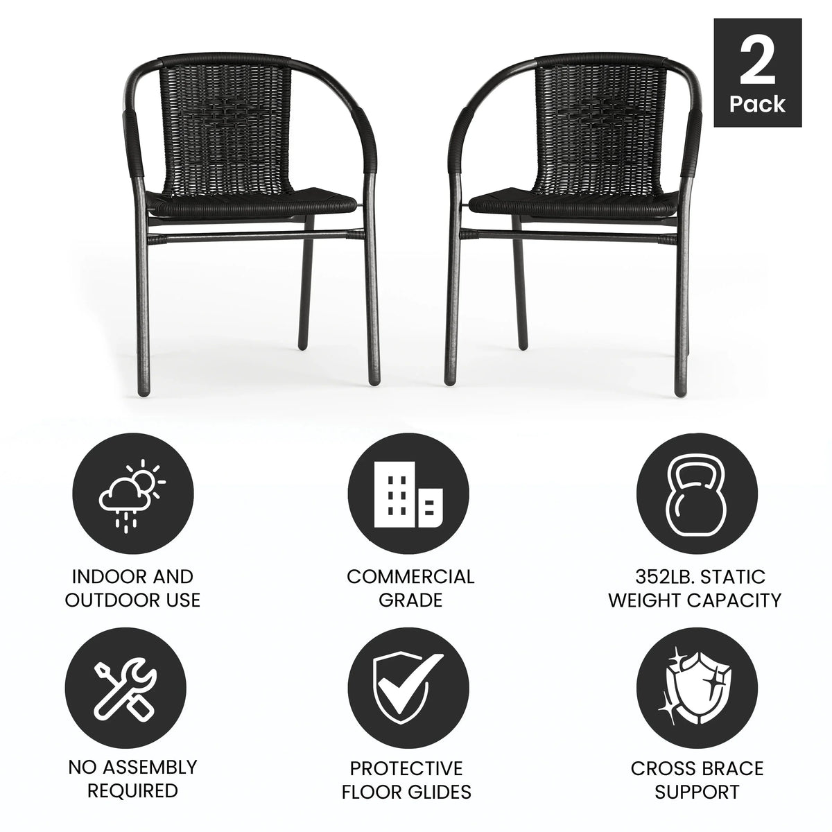 2026 NewEmma + Oliver Indoor/Outdoor Stacking Rattan Restaurant Patio Chairs, Set of 2, Gray