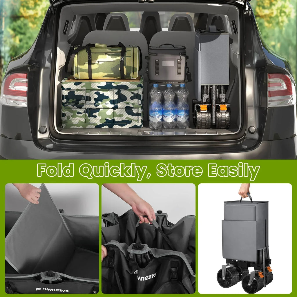 2026 NewRaynesys 300L Foldable Wagon Cart with Wheels, 440lbs Heavy Duty Beach Wagon for Sand Sports Camping Grocery, Black & Gray