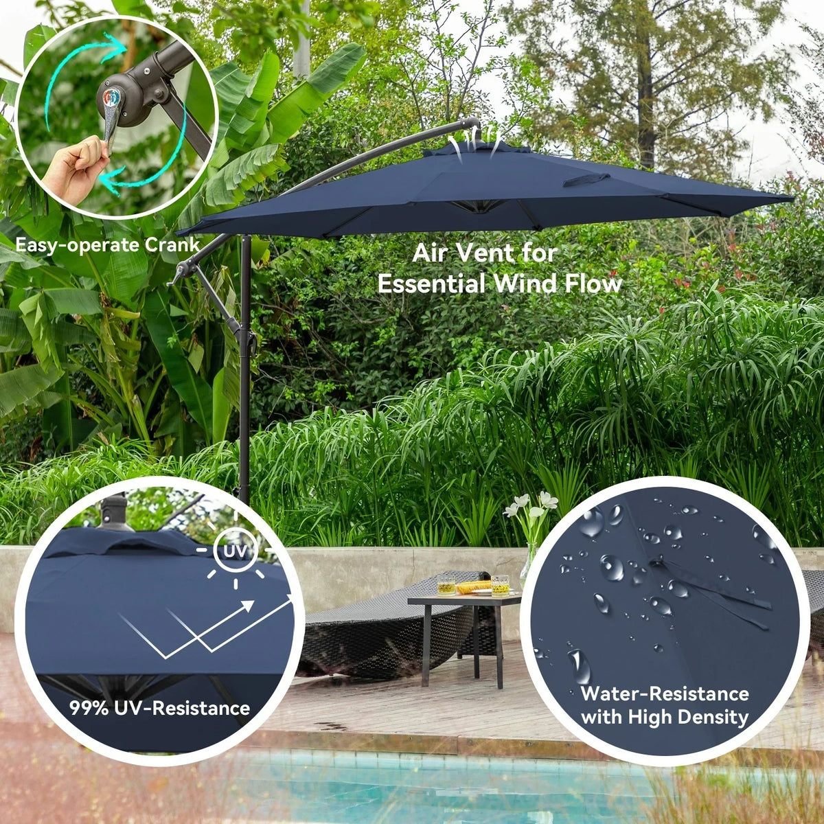 2026 NewJUSTLET 10ft Heavy Duty Patio Hanging Offset Cantilever Patio Umbrella W/ 4-Piece Base Included Included, Beige