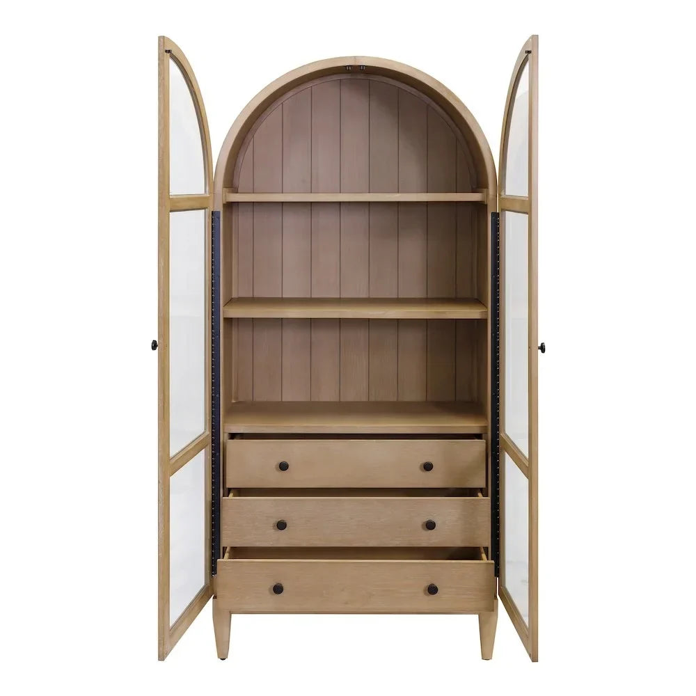 2026 NewModern Wood Arched Display Cabinet/Bookcase Fully Assembled Light Brown