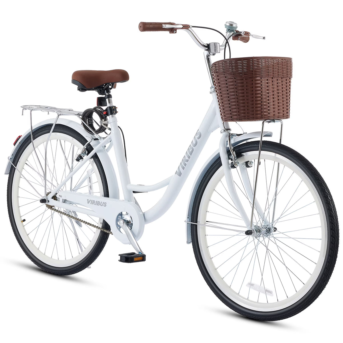 2026 NewViribus Women's Comfort Bike 24 inch Beach & City Cruiser Bicycle with Basket Rack White