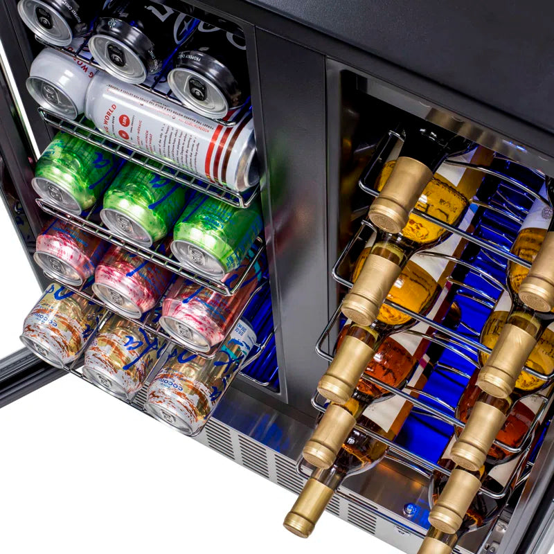 2026 Frigorífico para vinos y bebidas Newair de 24 pulgadas, empotrable, de doble zona, con capacidad para 18 botellas y 58 latas, en acero inoxidable.