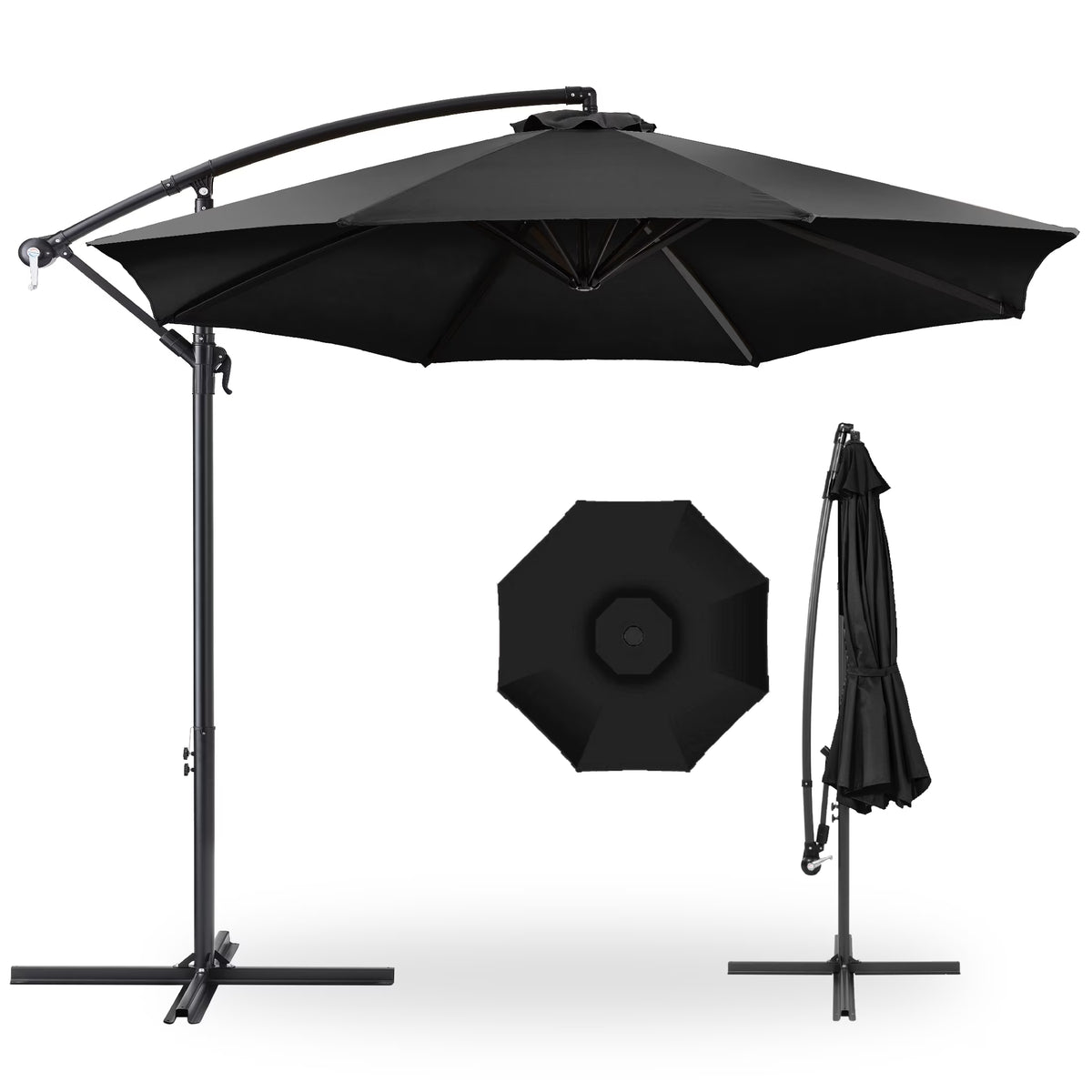 2026 NewBest Choice Products 10ft Offset Hanging Outdoor Market Patio Umbrella w/ Easy Tilt Adjustment - Tan