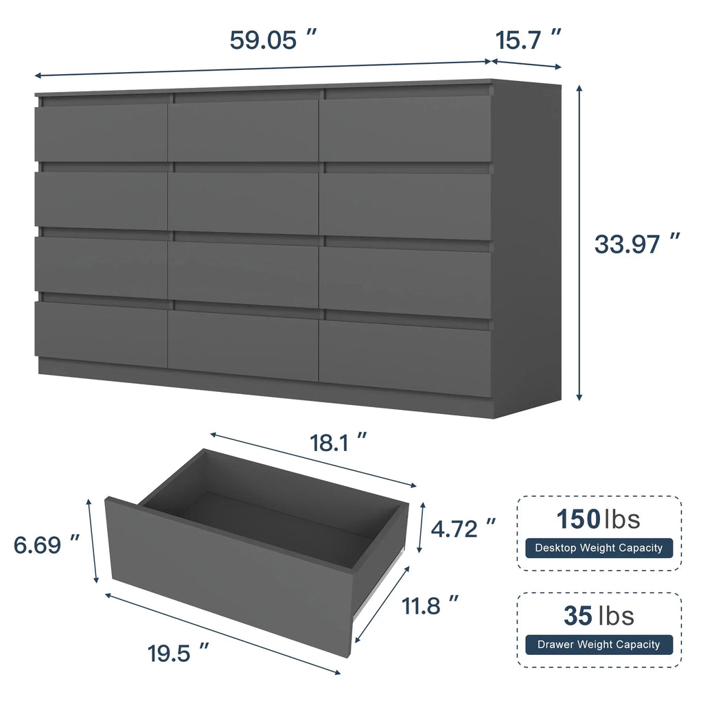 2026 NewResenkos Modern Mid Century 6 Drawer Wide Dressers Chests for Bedroom, Chest of Drawer Organizer Grey