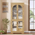 2026 Armario despensa de 70" natural/blanco con 4 puertas de cristal arqueadas y estantes ajustables