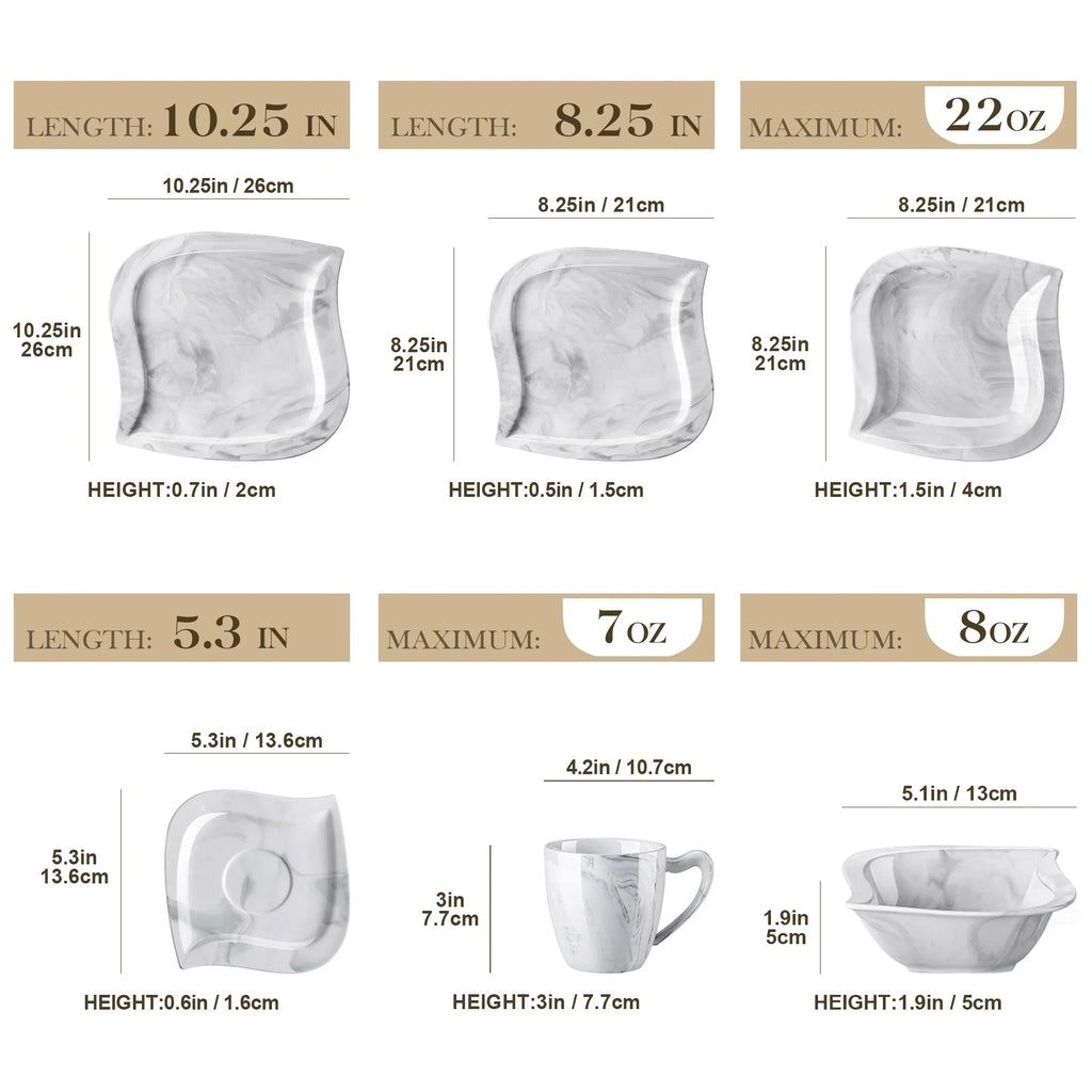 2026 Newvancasso 36 pcs Dinnerware Sets, Plates and Bowls Set for 6, Porcelain Dinner Set, Marble Gray