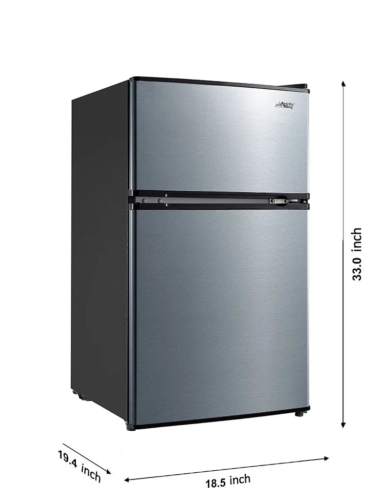 2026 NewArctic King 3.2 Cu ft Two Door Mini Fridge with Freezer, Stainless Steel, E-Star