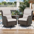 2026 NewPOCASSY Patio Swivel Chairs, Outdoor Wicker Swivel Glider Rocking Chairs with High Back and Thick Cushions for Porch Deck - Set of 2, Beige