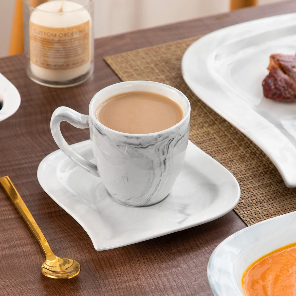 2026 Newvancasso 36 pcs Dinnerware Sets, Plates and Bowls Set for 6, Porcelain Dinner Set, Marble Gray