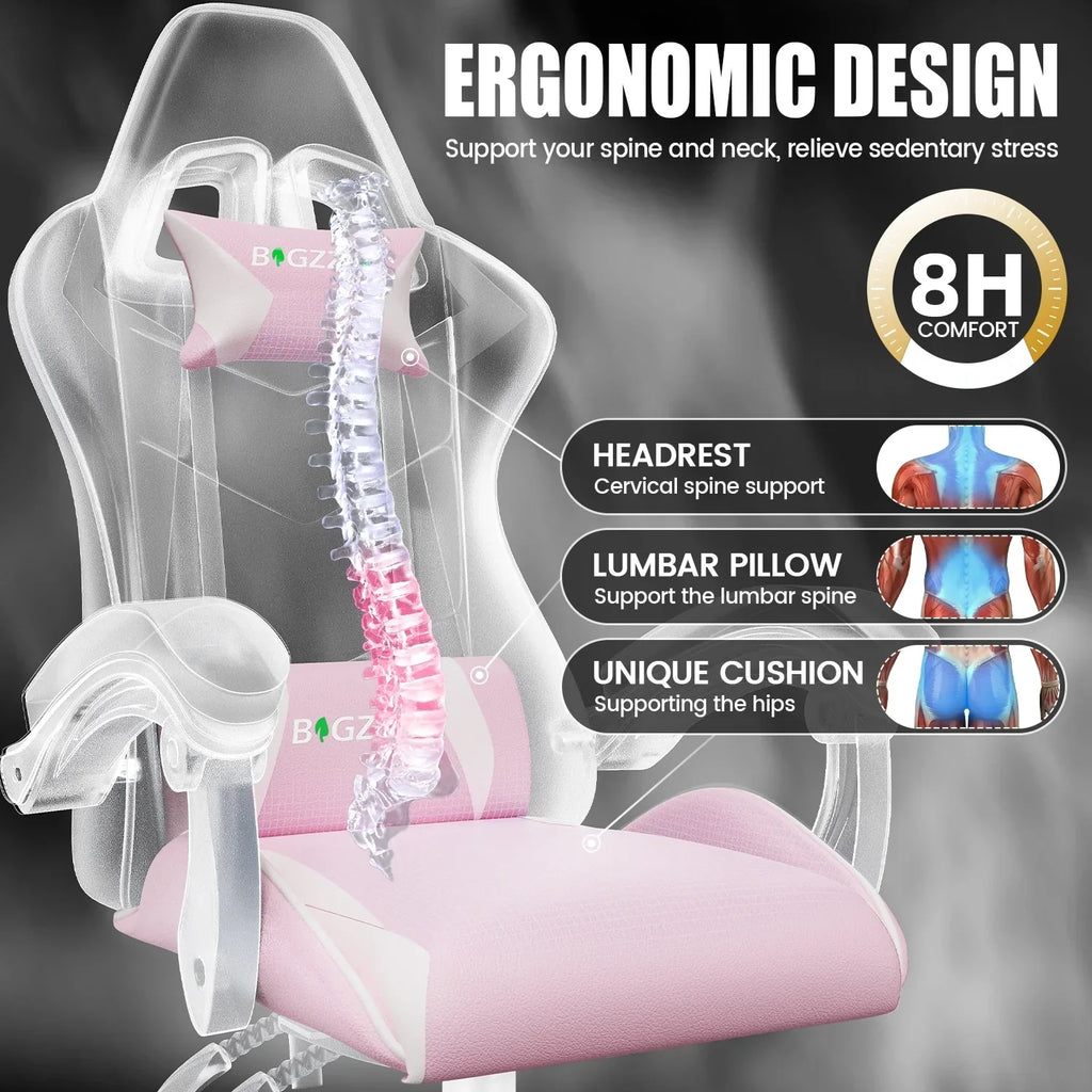 2026 NewBigzzia Gaming Chair Office Chair, Ergonomic Game Chair with Height Adjustable Headrest and Lumbar Support for Adults Teens, Black & White