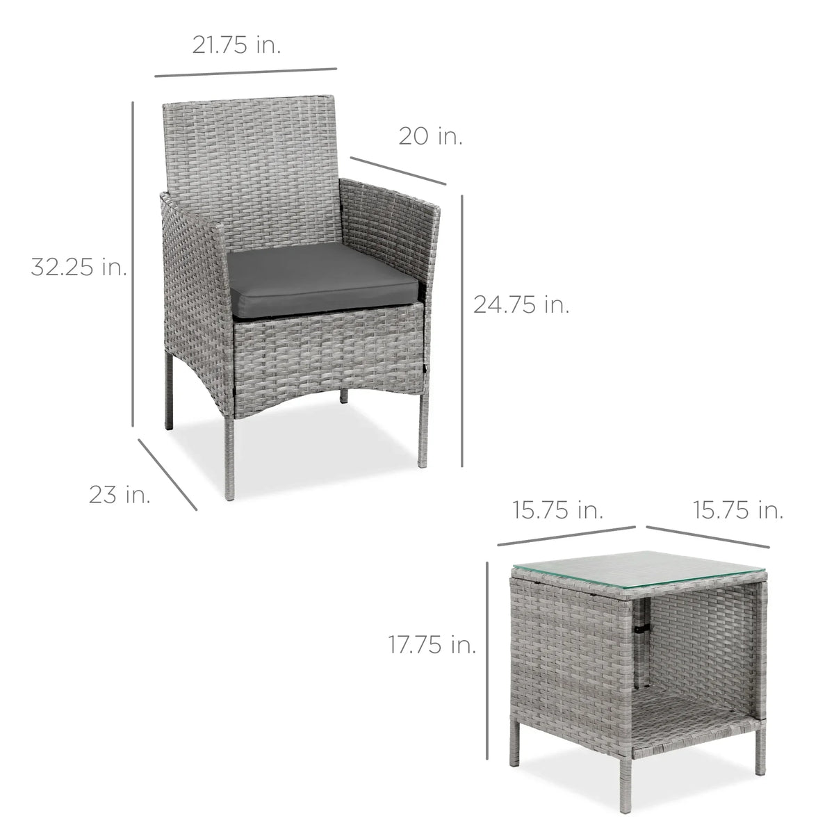 2026 NewBest Choice Products 3-Piece Outdoor Wicker Conversation Patio Bistro Set, w/ 2 Chairs, Table - Gray/Navy