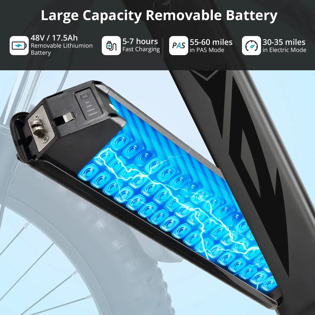2026 NewElectric Bike for Adults,1000W E Bikes for Men,26" Fat Tire Electric Bikes,48V 17.5AH Battery,28MPH,7 Speed&Dual Hydraulic Disc Brakes,LCD Screen,60Miles Range,Electric Mountain Bicycle