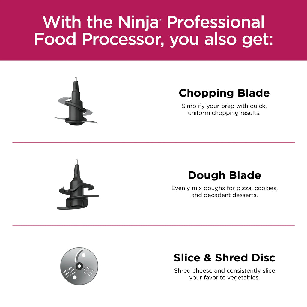 2026 NewNinja Professional 9 Cup Food Processor, 850 Watts, Auto-iQ 3 Presets, Chop, Dough, Slice, Shred, BN600 Silver