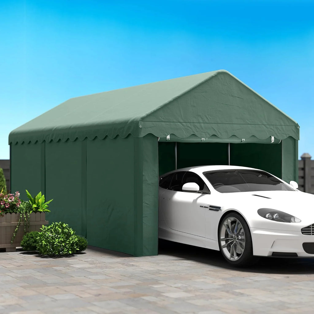 2026 Outsunny Carpa Garaje 6x3 m Garaje Exterior para Coche Impermeable Garaje Portátil Anti-UV con Paredes Laterales Desmontables y 2 Puertas con Cremallera Verde