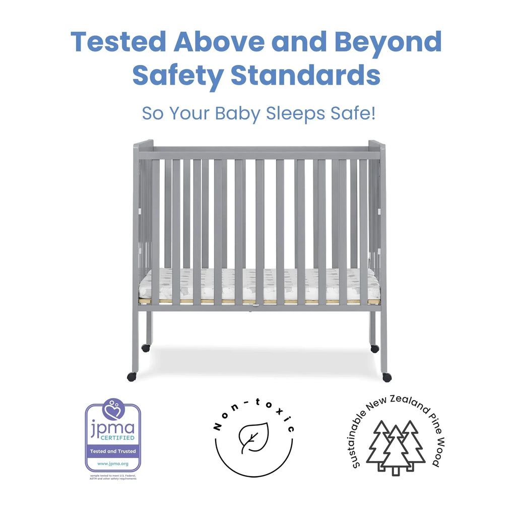 2026 NewDelta Children Lee Portable Folding Mini Crib with 1.5-Inch Mattress - Greenguard Gold Certified, Bianca White