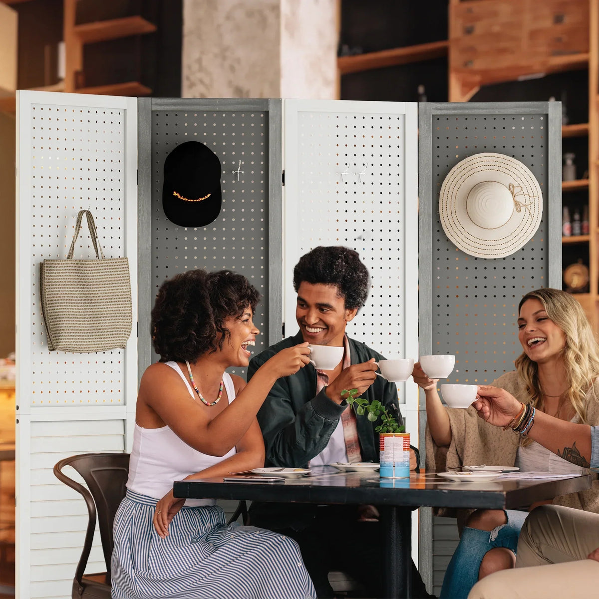 2026 NewDextrus Room Divider, 4 Panel Folding Privacy Screens with Pegboard Display, Freestanding Portable Privacy Screen Room Partition for Jewelry, Craft Show, Retail, Living Room, Bedroom