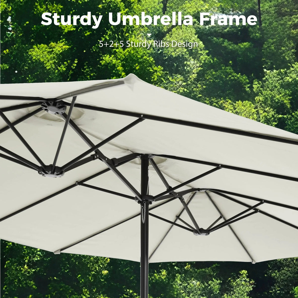 2026 NewAlpha Joy 15ft Outdoor Patio Umbrella Extra-Large Double-Sided Garden Umbrella with Crank Handle and Base - Smoky Gray