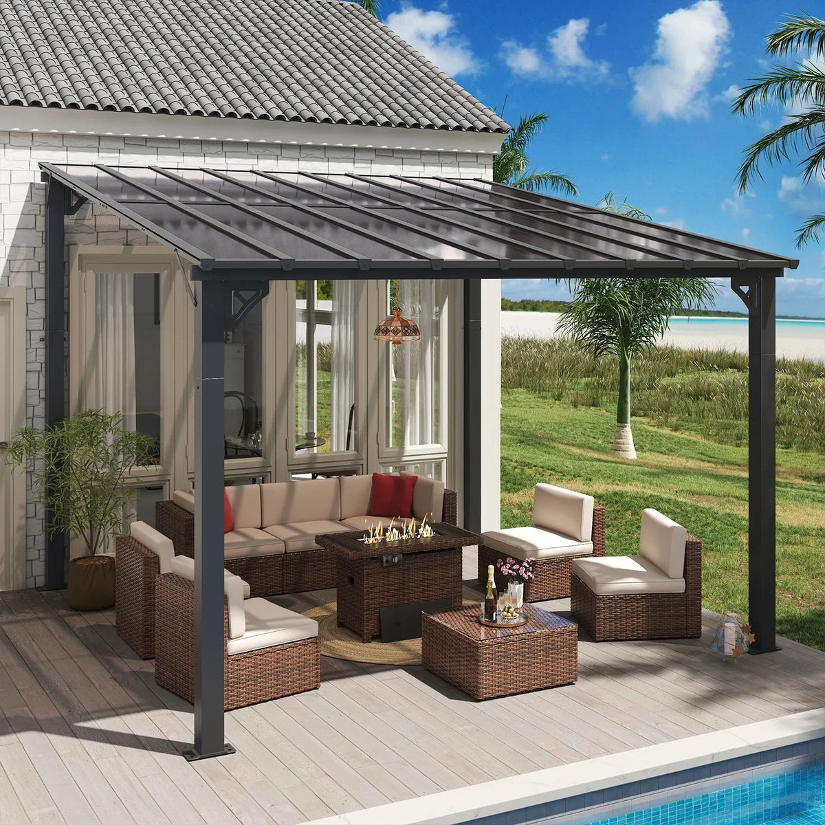 2026 NewAoxun 8' x 5' Gazebo for Patio, Gazebo Pergola with Sloped Roof, Grill Gazebo Large Wall-Mounted Heavy Duty Awnings, for Backyard, Deck, Patio