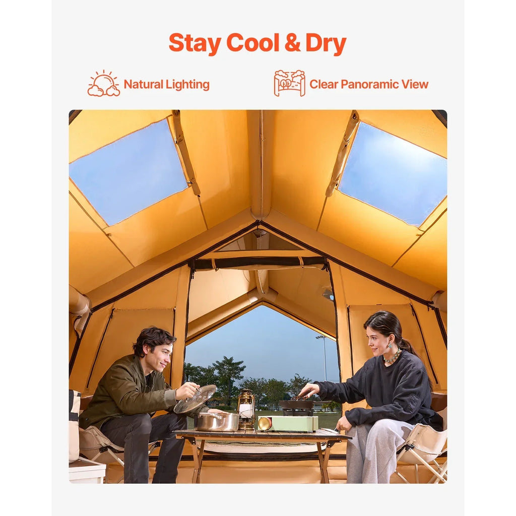 2026 NewKFFKFF Inflatable Camping Tent for 8-12 Person, 15.75 x 11.81 x 7.22 Ft Glamping Blow up Tent with Hand Pump, Waterproof Air Tent, All-Weather Camping Shelter with Dual Sunroofs, Stove Jack