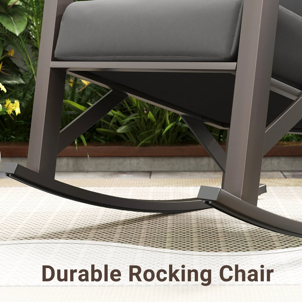 2026 NewMRUAKA Rocking Chair Bistro Set,3 Piece Outdoor Patio Furniture Set with 2 Rockers and 1 Metal Coffee Table with Thick Cushions for Porch,Backyard,Poolside,Beige