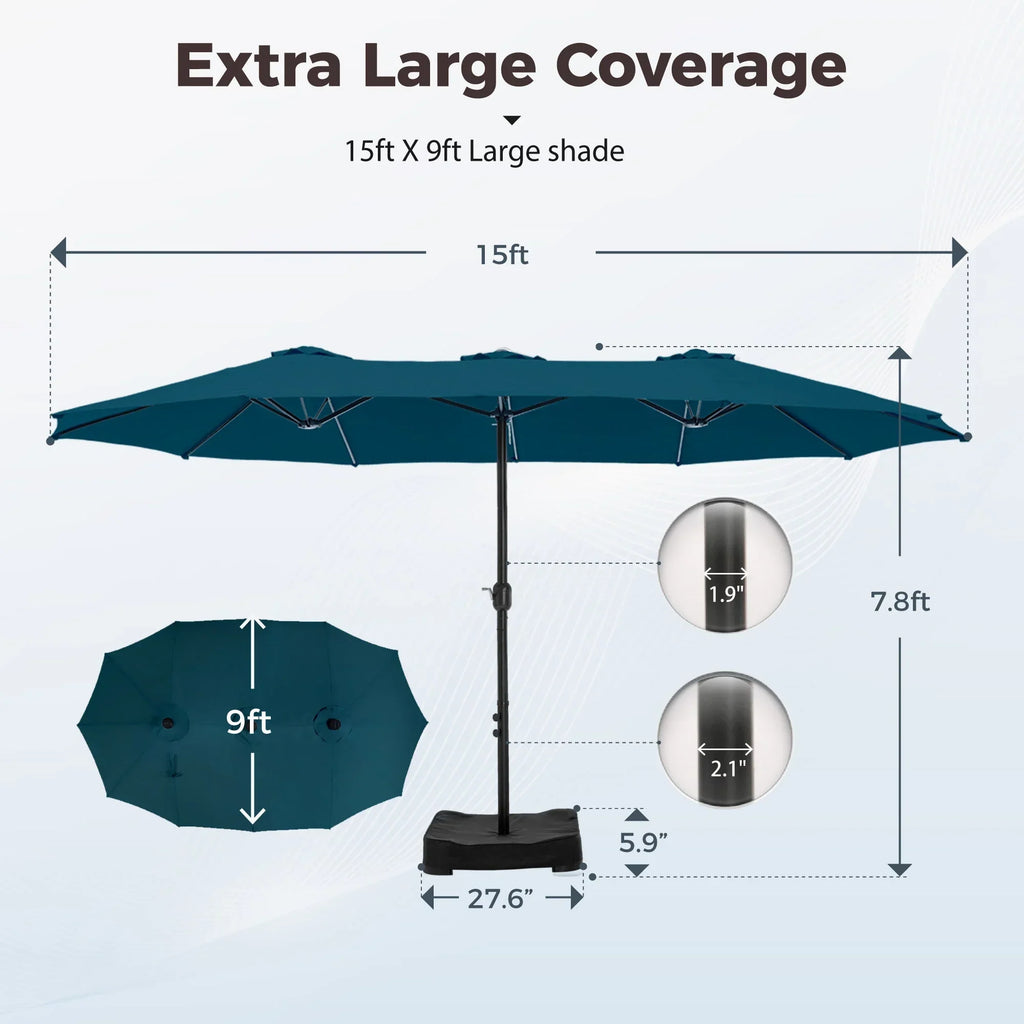 2026 NewAlpha Joy 15ft Outdoor Patio Umbrella Extra-Large Double-Sided Garden Umbrella with Crank Handle and Base - Smoky Gray