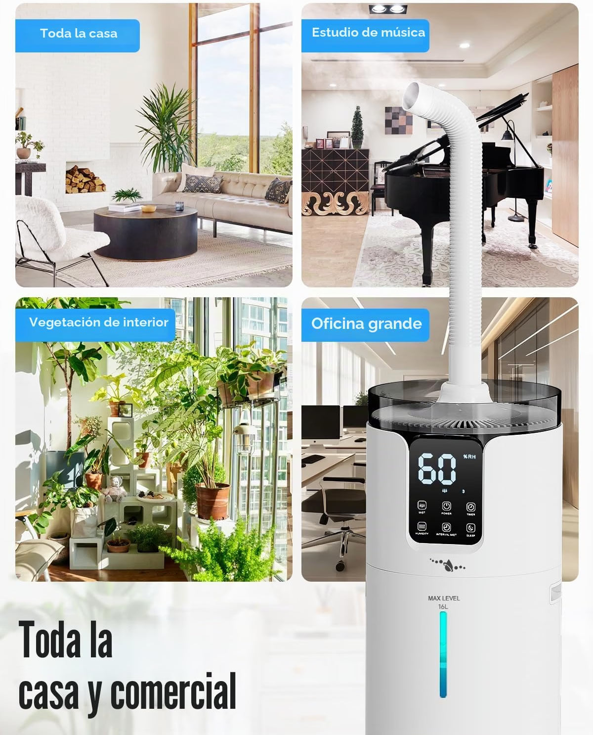 2026 Humidificador de habitación grande de 16 L/4.2 galones – Humidificador Lacidoll para toda la casa para el hogar 1500 pies cuadrados, humidificadores ultrasónicos de niebla fría para dormitorio con
