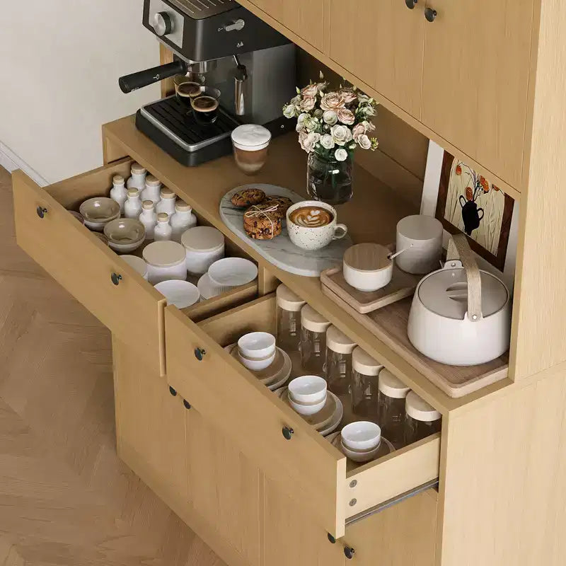 2026 Armario despensa de cocina de 71" blanco/madera, 8 puertas, 2 cajones y estación de carga