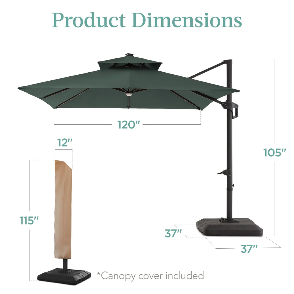 2026 NewBest Choice Products 10x10ft 2-Tier Square Outdoor Solar LED Cantilever Patio Umbrella w/ Base Included - Tan