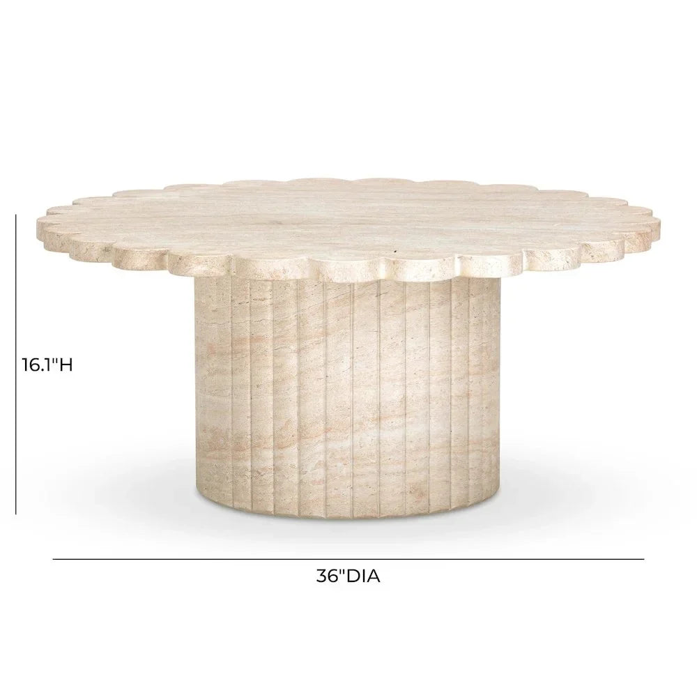 2026 NewTOV Furniture Blossom Washed Travertine Finish Indoor/Outdoor Coffee Table